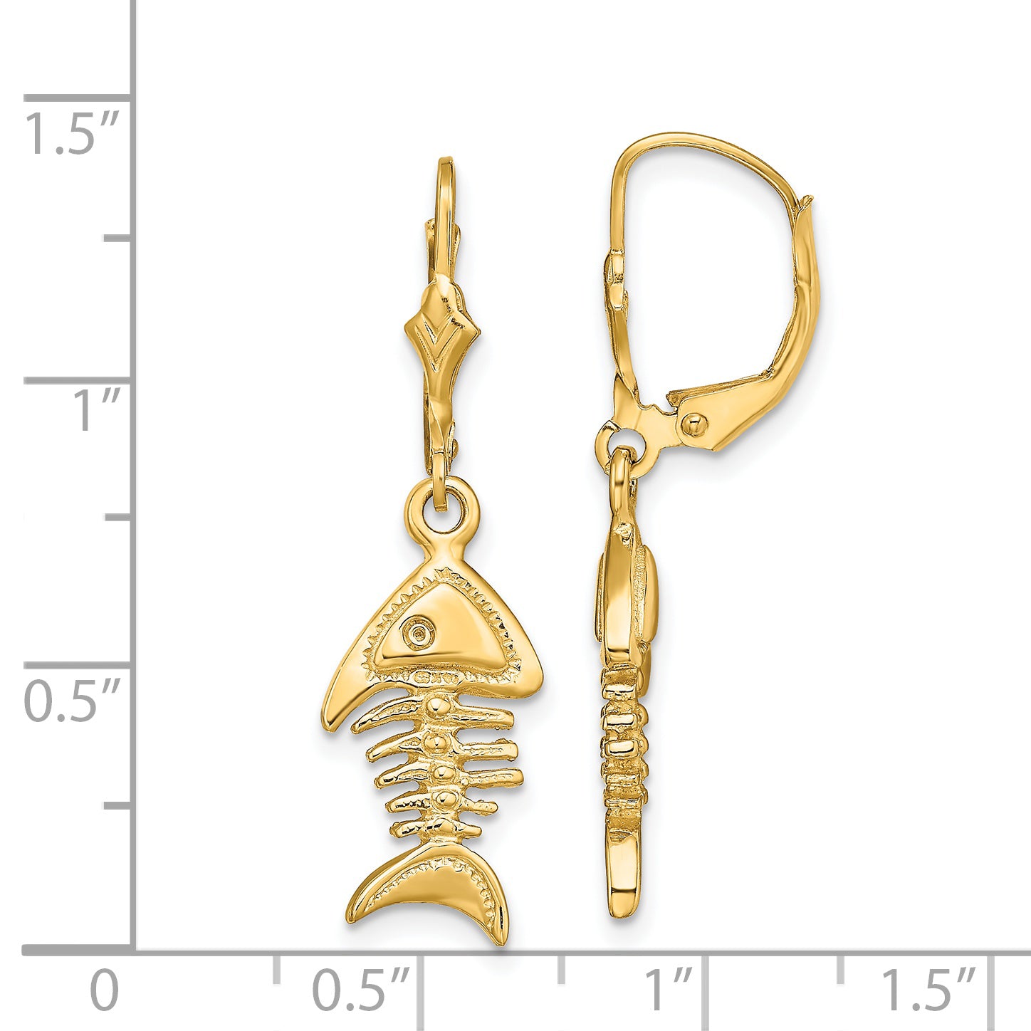 14K 3-D Fishbone Leverback Earrings