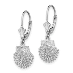 14K White Gold Beaded Scallop Shell Leverback Earrings