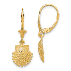 14K 2-D Beaded Scallop Shell Leverback Earrings