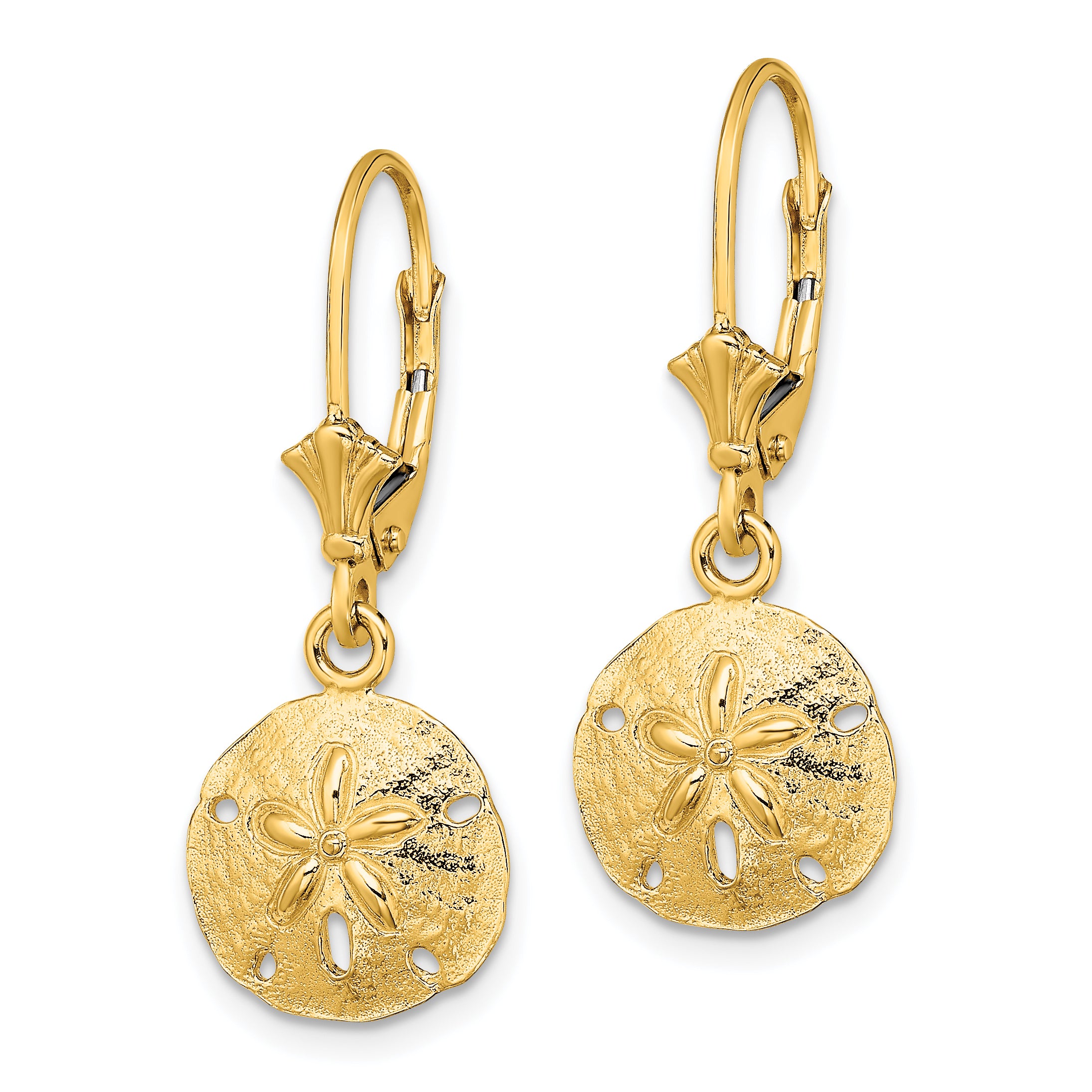 14K Polished Sand Dollar Leverback Earrings