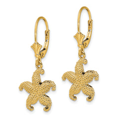 14K 2-D Puffed Starfish Leverback Earrings