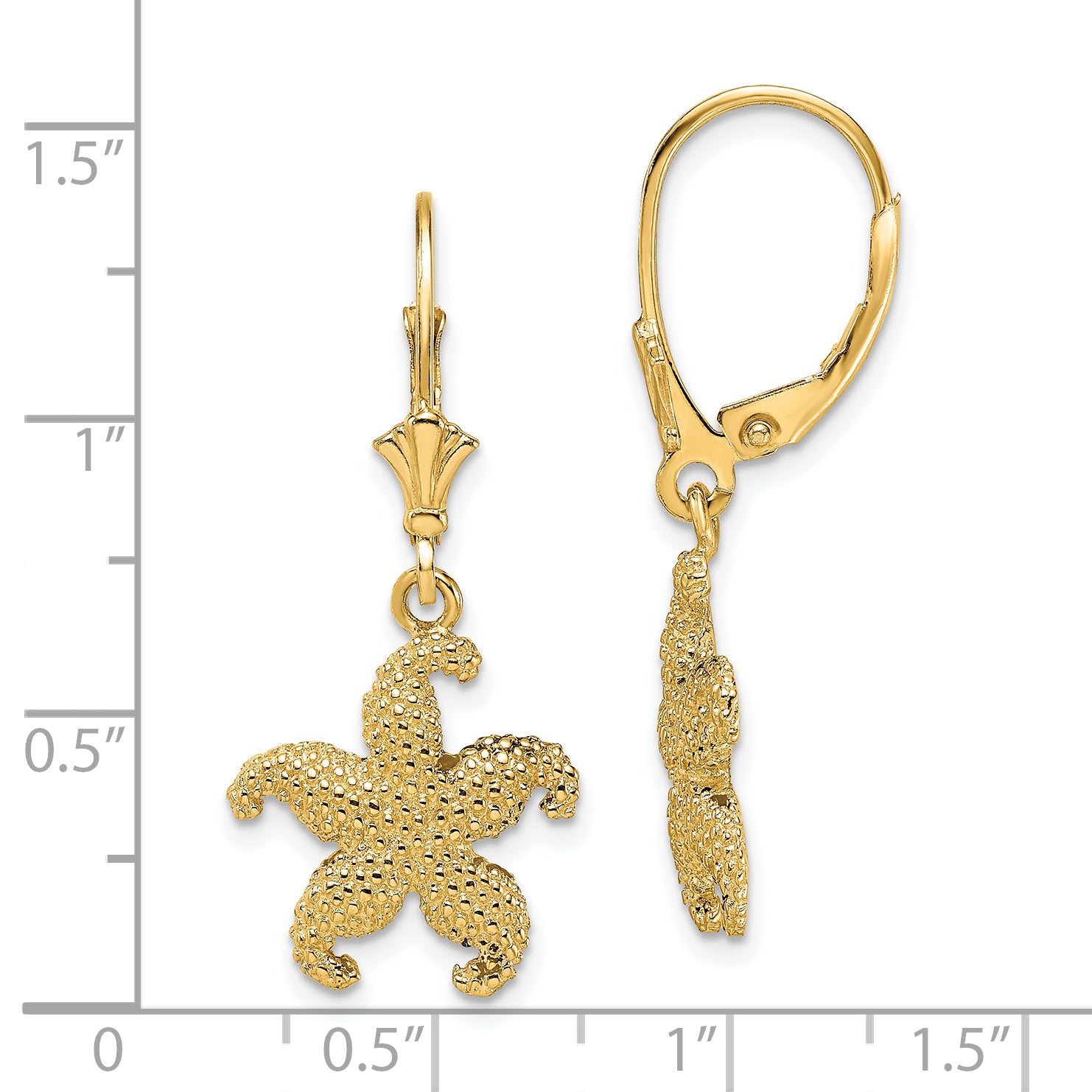 14K 2-D Puffed Starfish Leverback Earrings