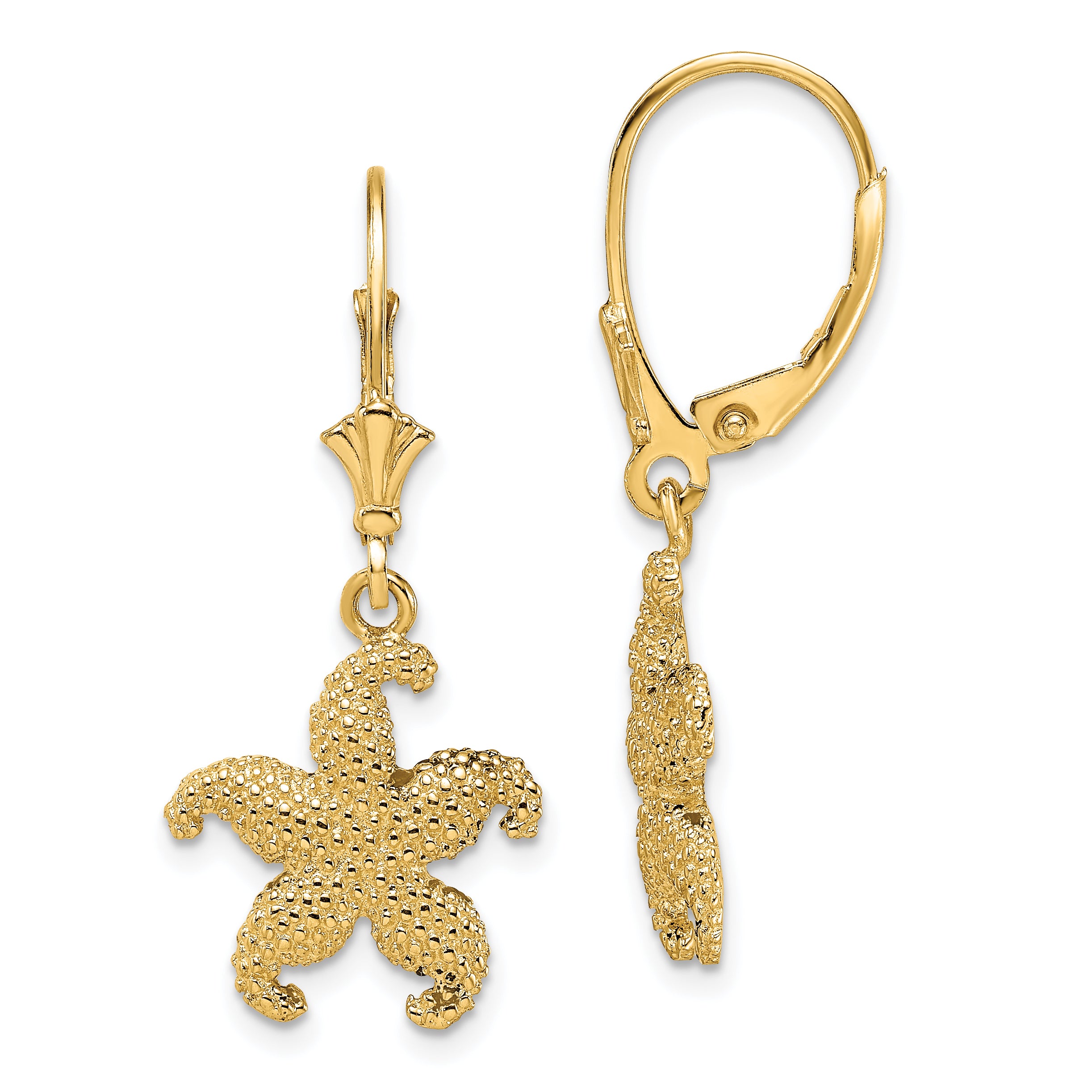 14K 2-D Puffed Starfish Leverback Earrings