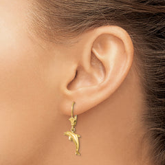 14K 3-D Mini Dolphin Jumping Leverback Earrings