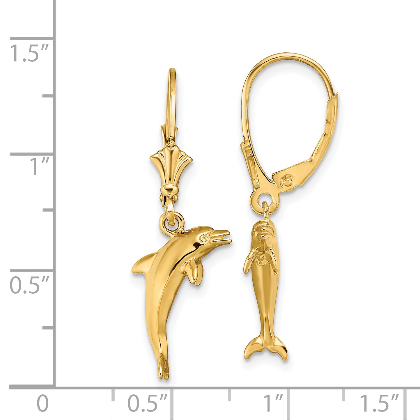 14K 3-D Mini Dolphin Jumping Leverback Earrings