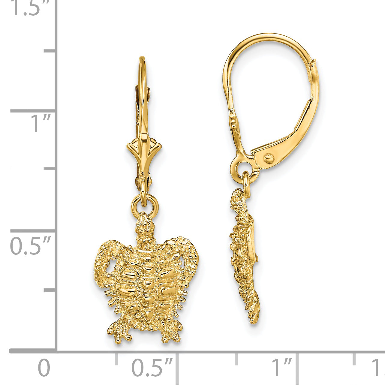 14k Turtle Leverback Earrings