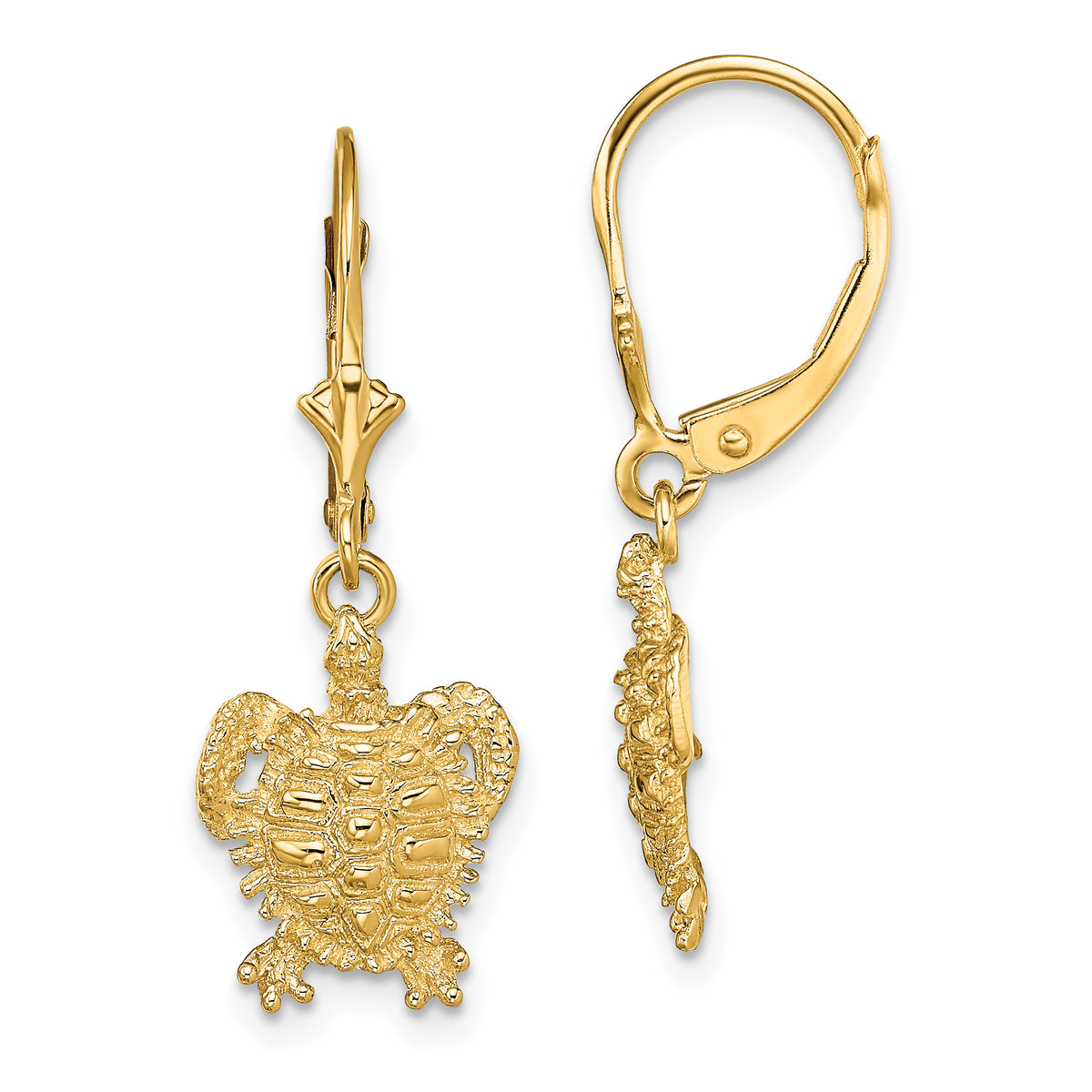 14k Turtle Leverback Earrings