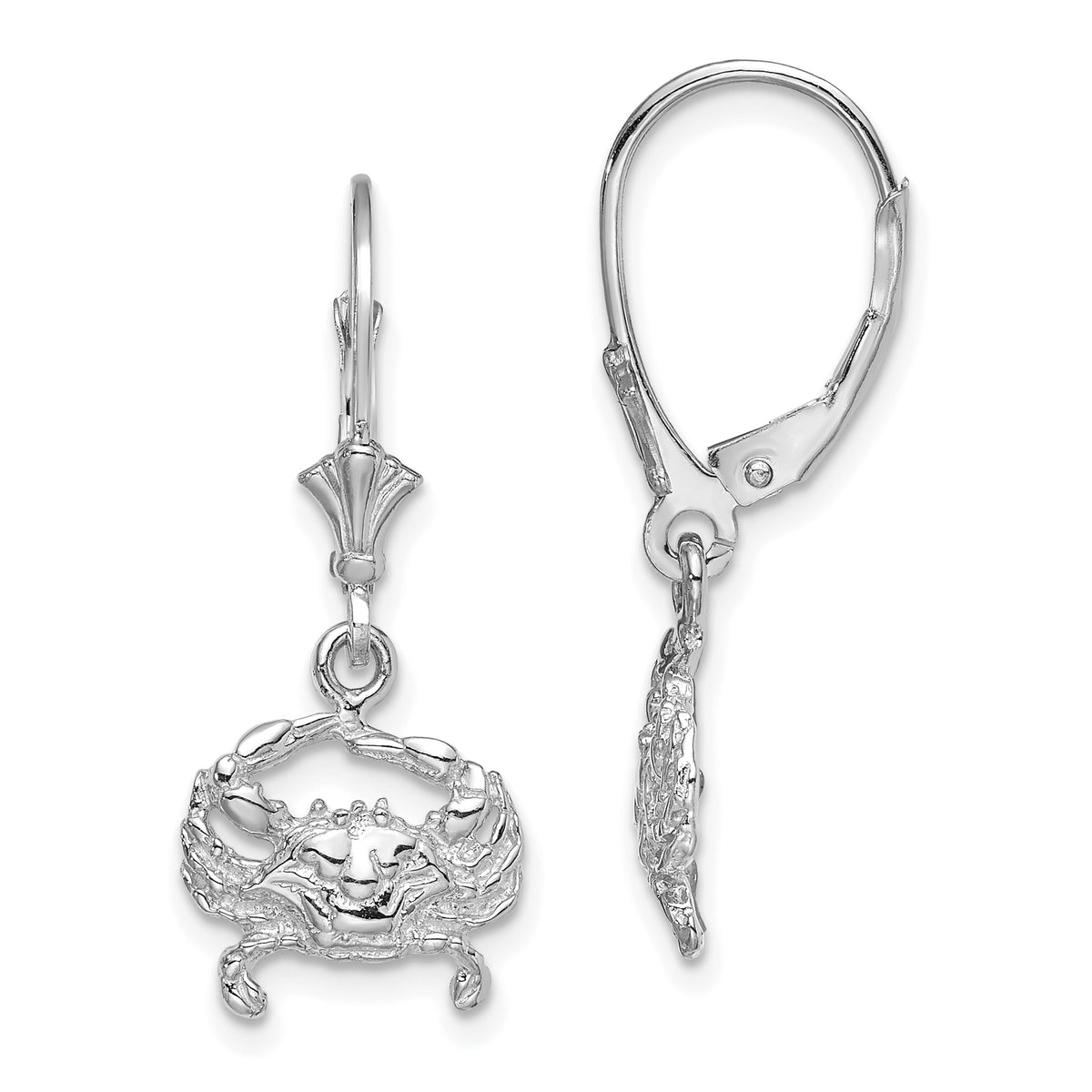 14K White Gold Blue Crab Leverback Earrings