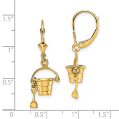 14K 3-D Beach Bucket w/ Shovel Leverback Earrings