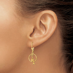 14K 3-D Dolphin Jumping Through Hoop Leverback Earrings