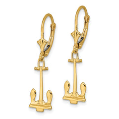 14K Polished Navy Anchor Leverback Earrings