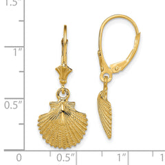 14K 2-D and Textured Scallop Shell Leverback Earrings