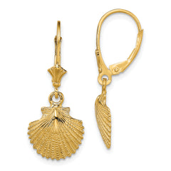 14K 2-D and Textured Scallop Shell Leverback Earrings