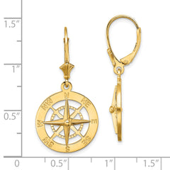 14K Nautical Compass Leverback Earrings