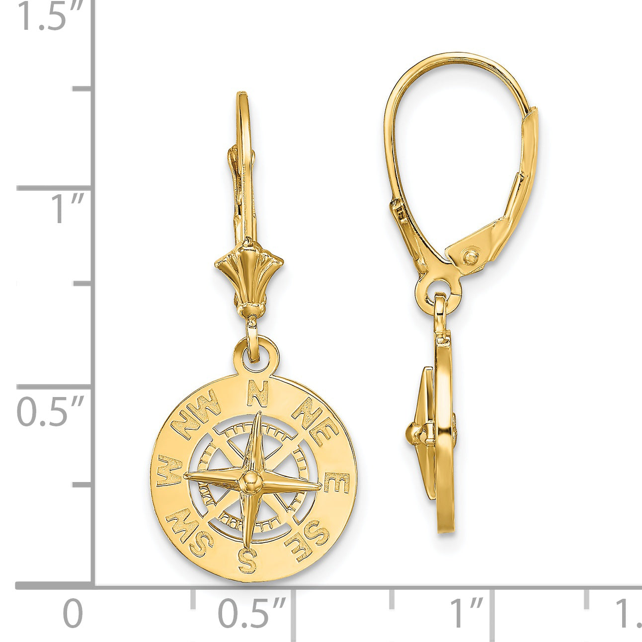 14K Mini Nautical Compass Leverback Earrings