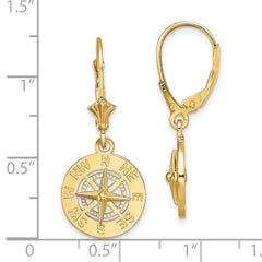 14K Mini Nautical Compass Leverback Earrings