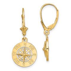 14K Mini Nautical Compass Leverback Earrings