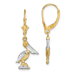 14K and Rhodium 3-D Pelican Standing W/ Leverback Earrings