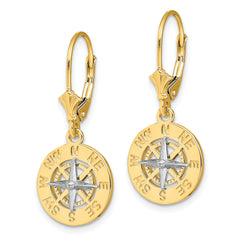 14K W/ Rhodium Mini Nautical Compass Leveback Earrings