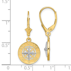 14K W/ Rhodium Mini Nautical Compass Leveback Earrings