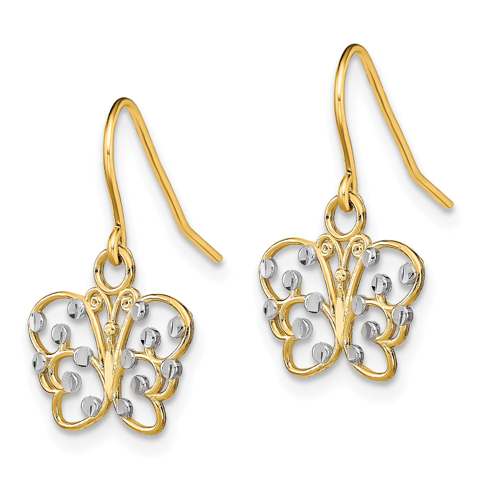 14K w/ Rhodium D/C Butterfly Wire Earrings