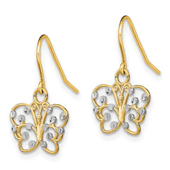 14K w/ Rhodium D/C Butterfly Wire Earrings