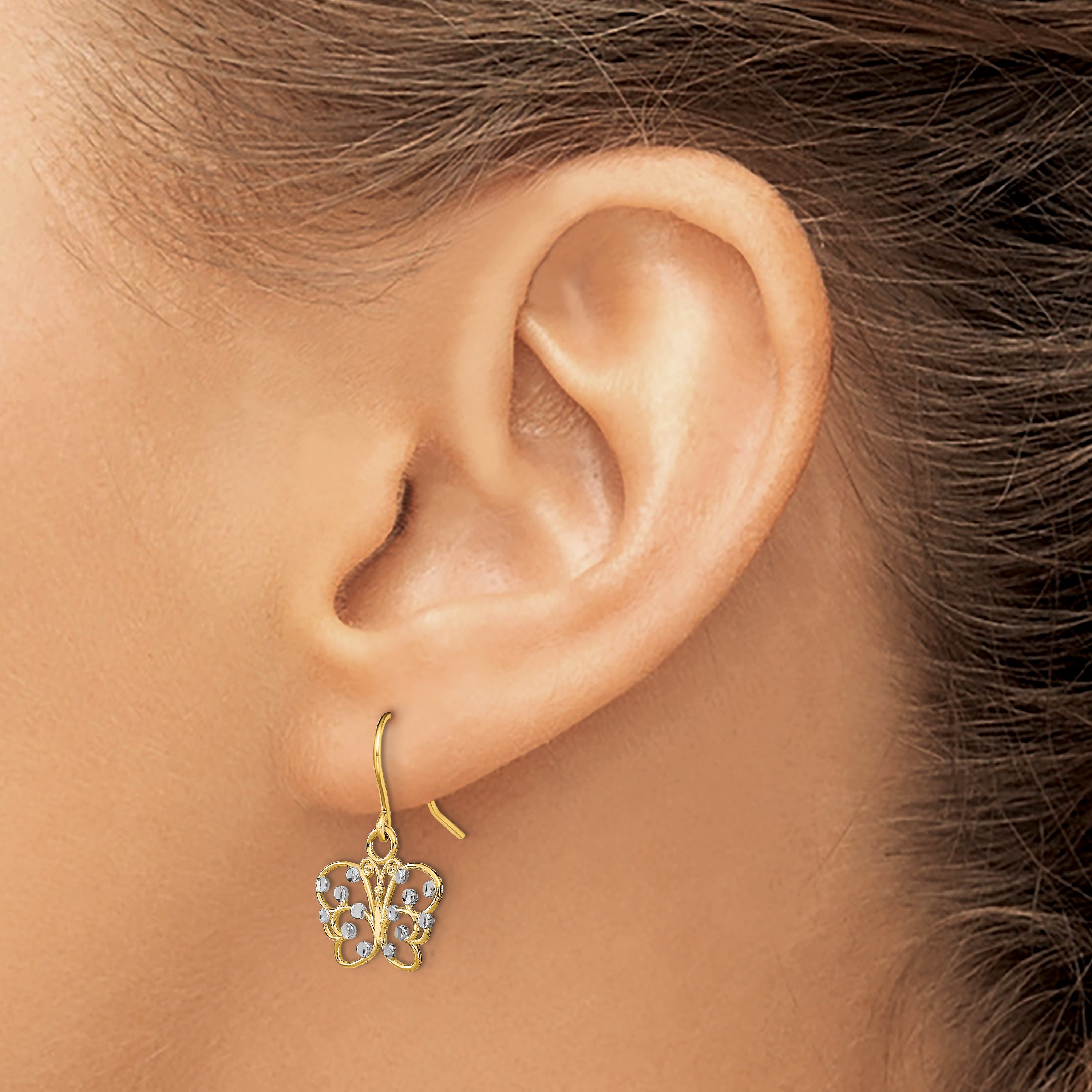 14K w/ Rhodium D/C Butterfly Wire Earrings