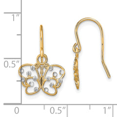 14K w/ Rhodium D/C Butterfly Wire Earrings