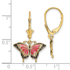 14K Pink Enameled Butterfly Leverback Earrings