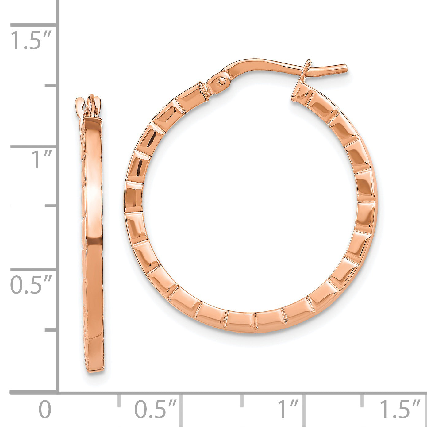 14k Rose Gold Striped Edge Hoop Earrings