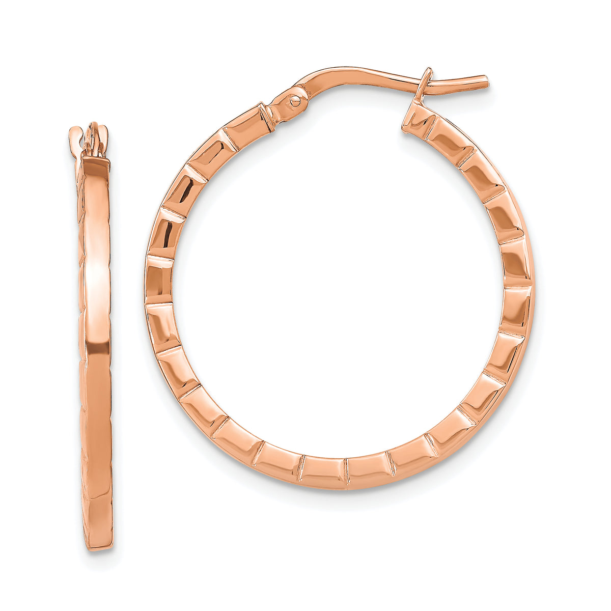 14k Rose Gold Striped Edge Hoop Earrings