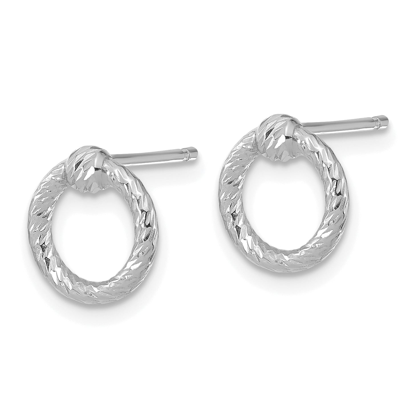 14k White Gold Polished D/C Twisted Circle Post Earrings