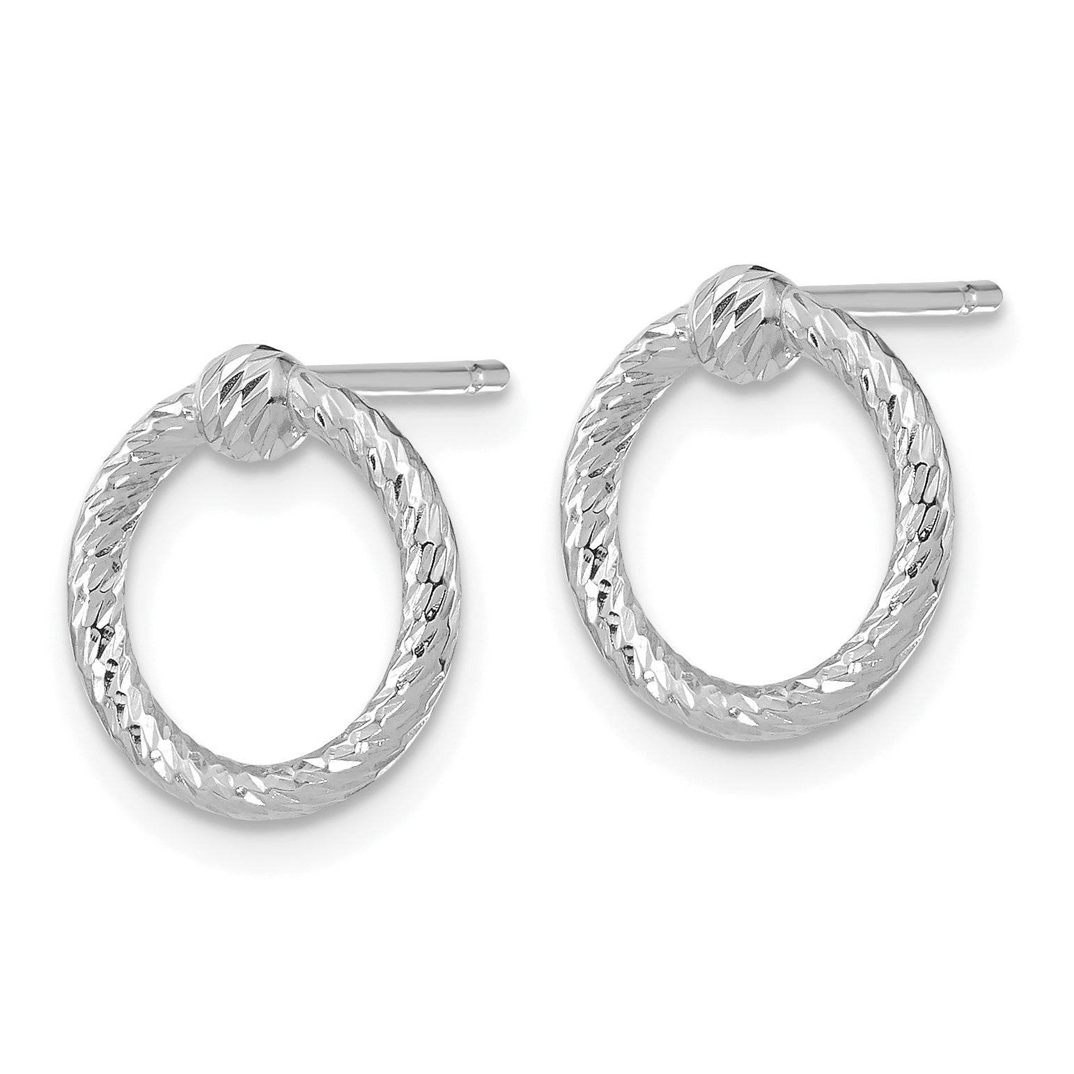 14k White Gold Polished & D/C Twisted Circle Post Earrings