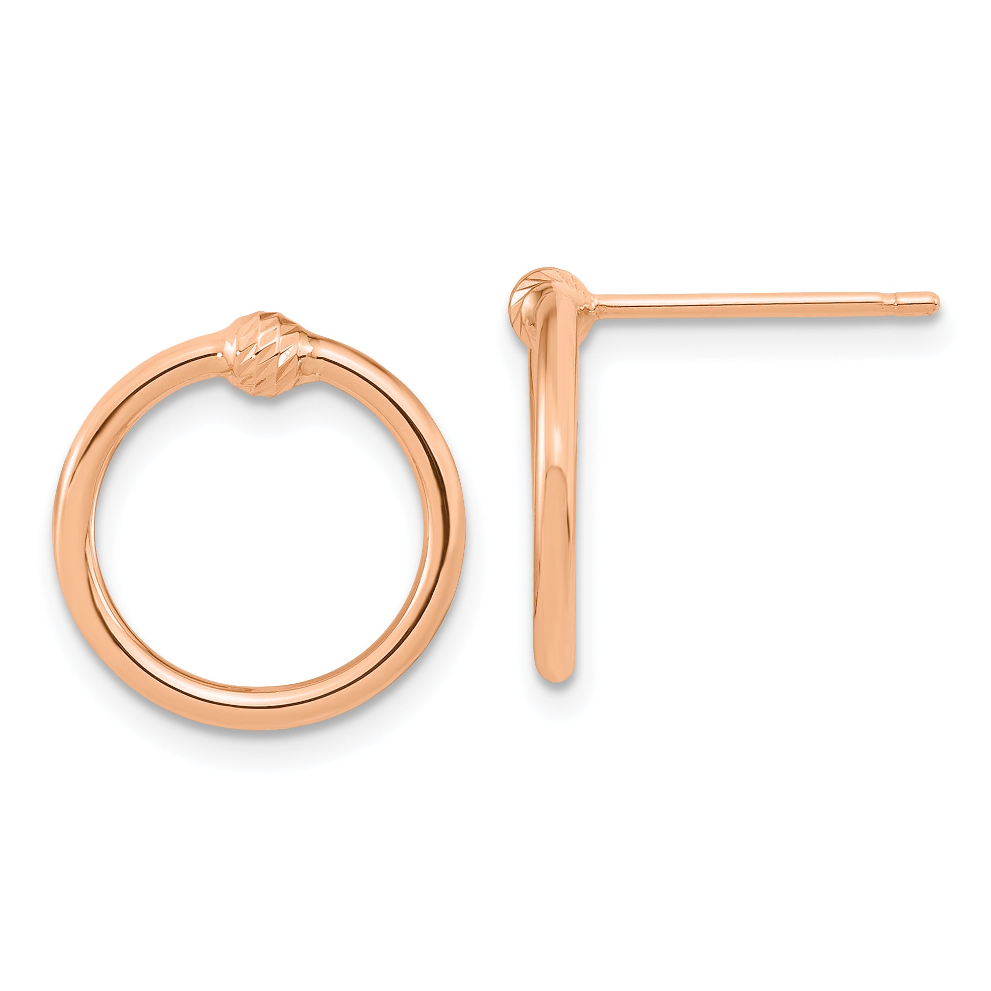 14k Rose Gold Polished & D/C Circle Post Earrings