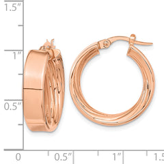 14K Rose Polished and Textured Inside Hoop Earrings