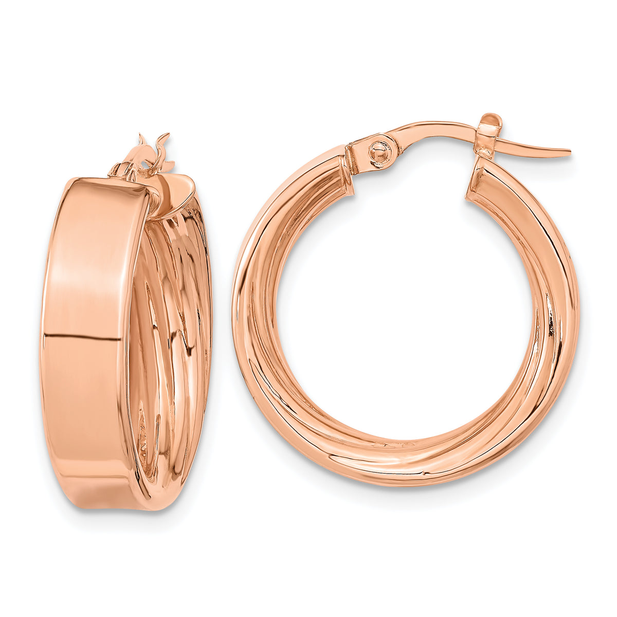 14K Rose Polished and Textured Inside Hoop Earrings