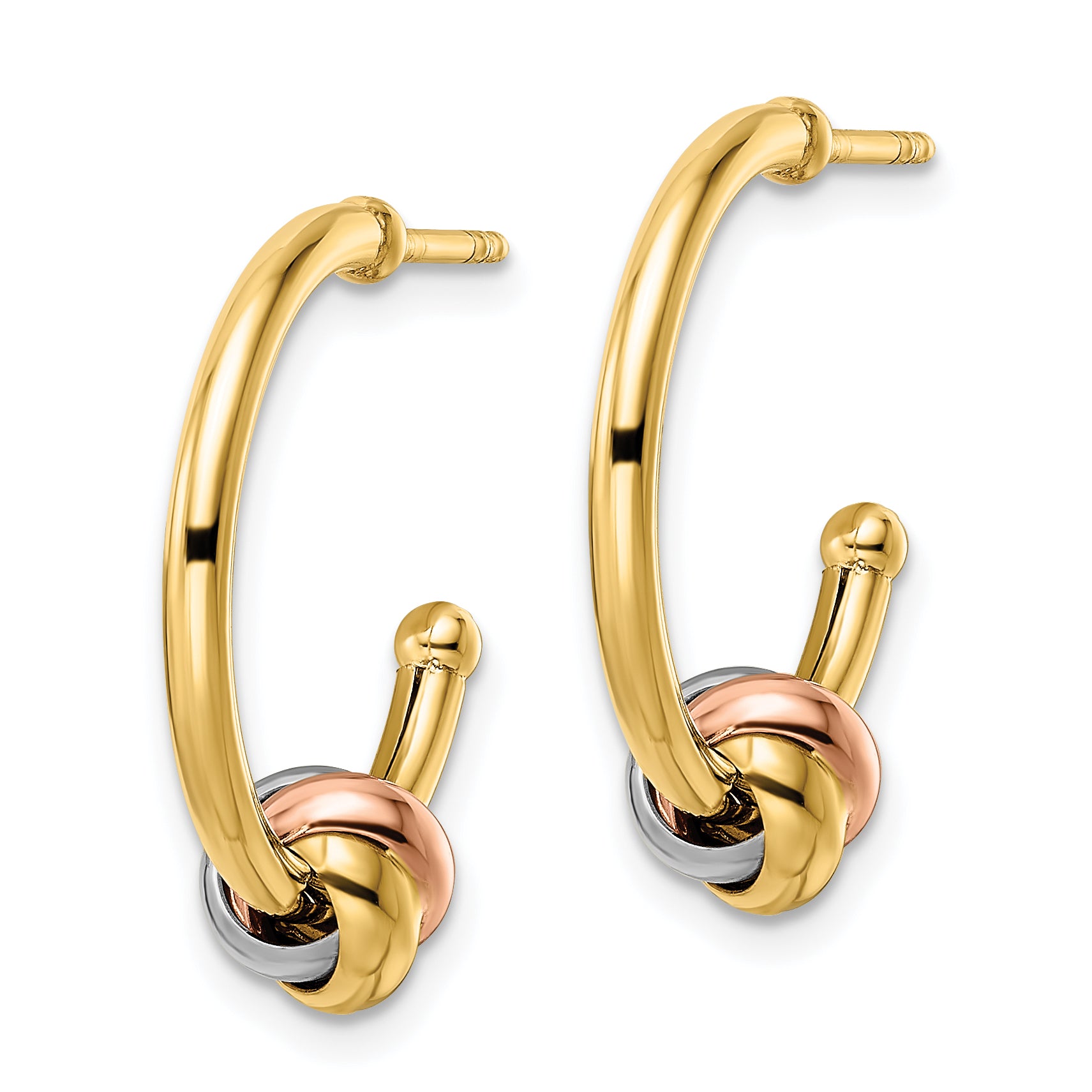 14k White and Rose Gold with Yellow Rhodium Knot J-Hoop Earrings