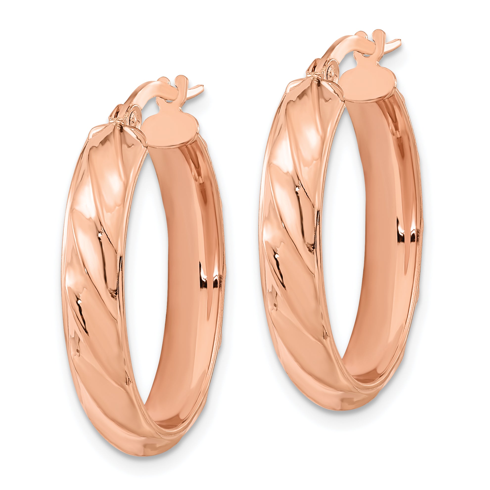 14K Rose Polished and Twisted Oval Hoop Earrings