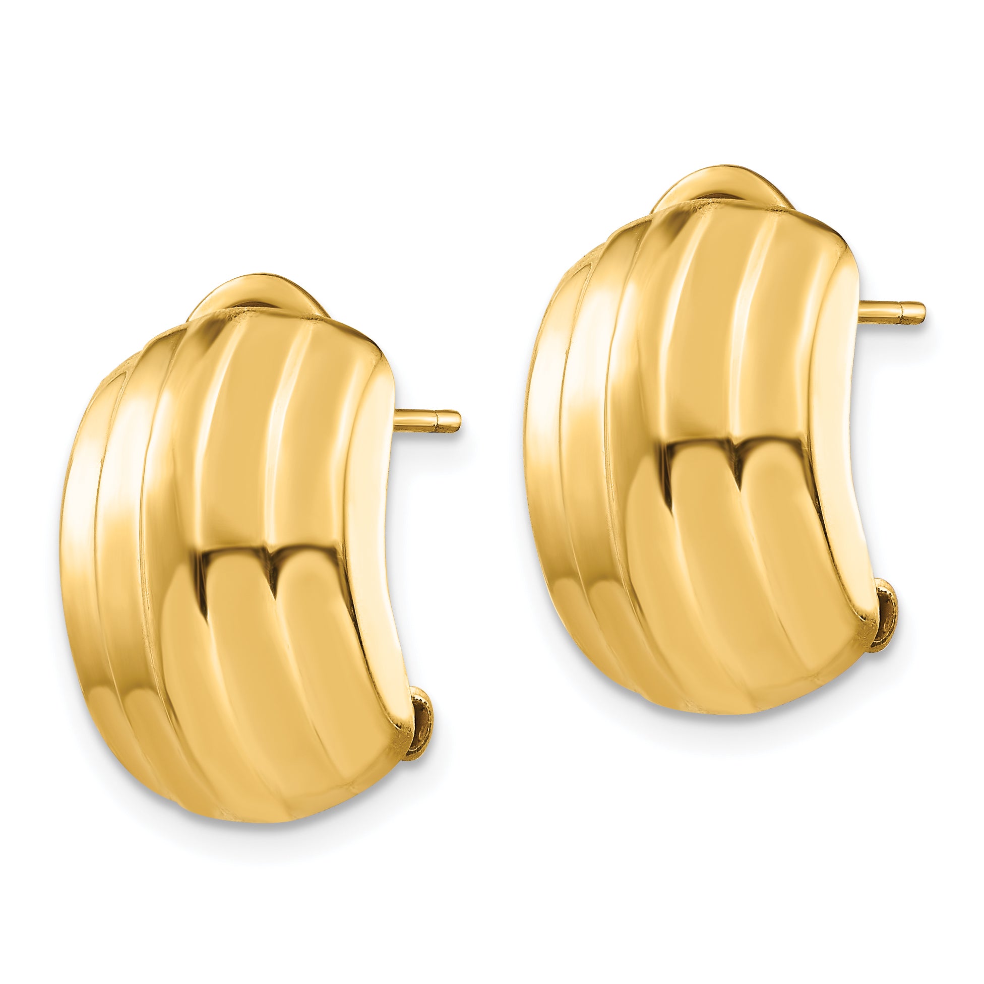 14k Polished Ribbed Omega Back Post Earrings