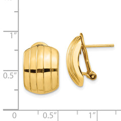 14k Polished Ribbed Omega Back Post Earrings