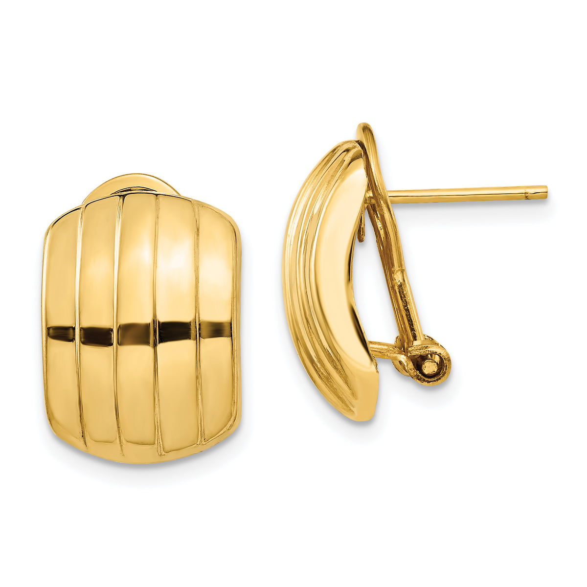 14k Polished Ribbed Omega Back Post Earrings