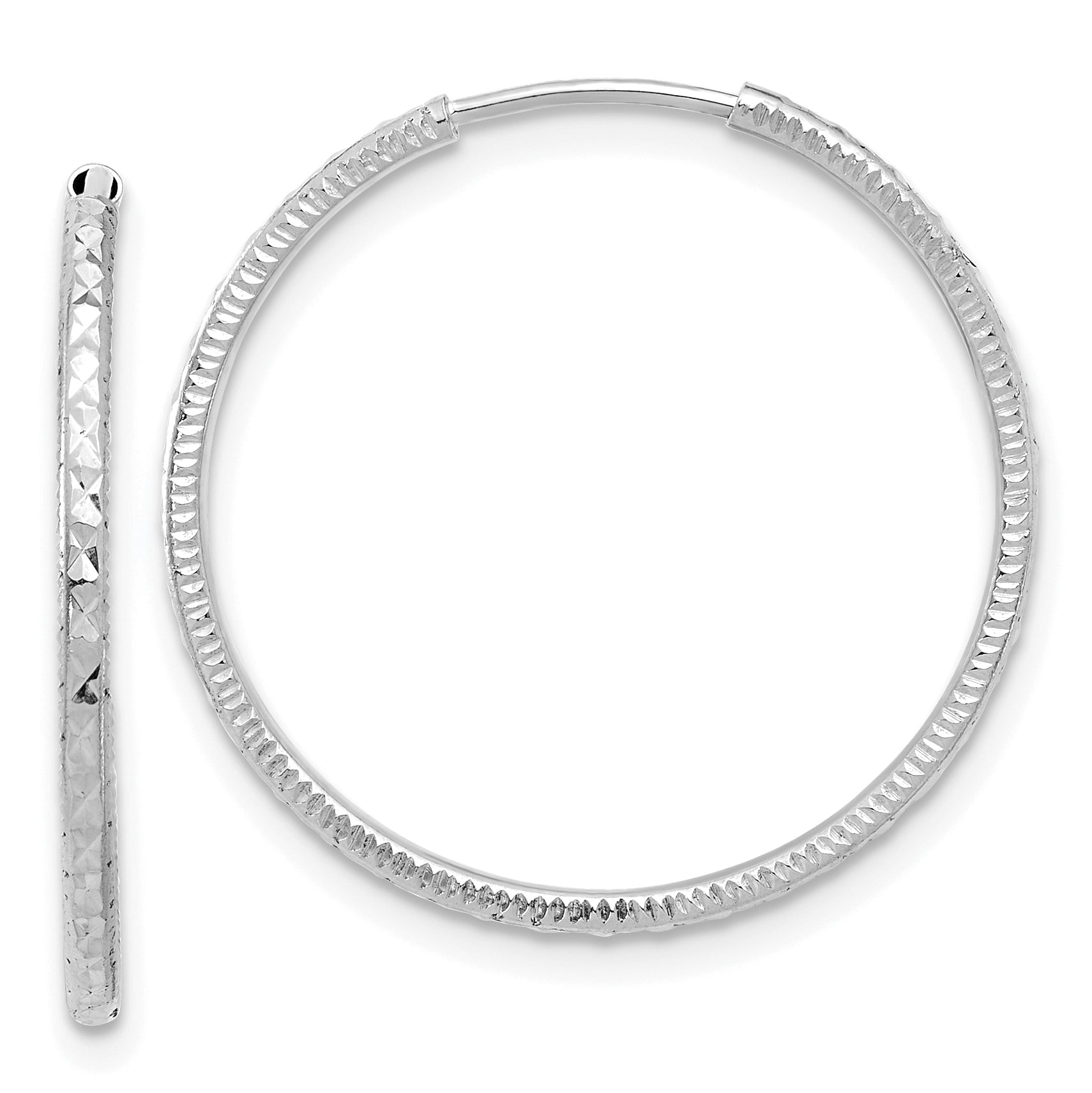 14k White Gold D/C 1.50mm Endless Hoop Earrings