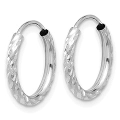 14k White Gold Polished and Satin D/C 2.00mm Endless Hoop Earrings