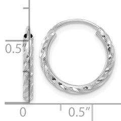 14k White Gold Polished and Satin D/C 2.00mm Endless Hoop Earrings