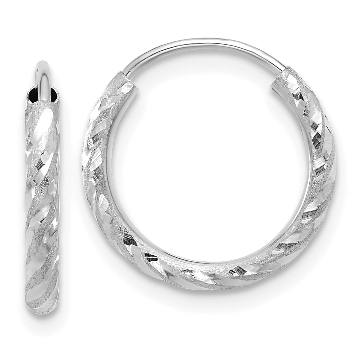 14k White Gold Polished and Satin D/C 2.00mm Endless Hoop Earrings