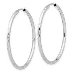 14k White Gold Polished and Satin D/C 2.00mm Endless Hoop Earrings