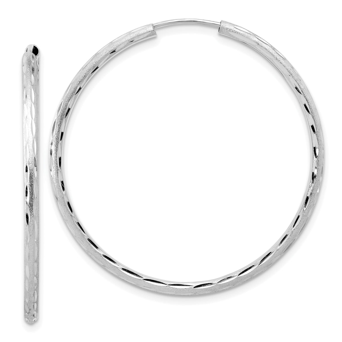 14k White Gold Polished and Satin D/C 2.00mm Endless Hoop Earrings