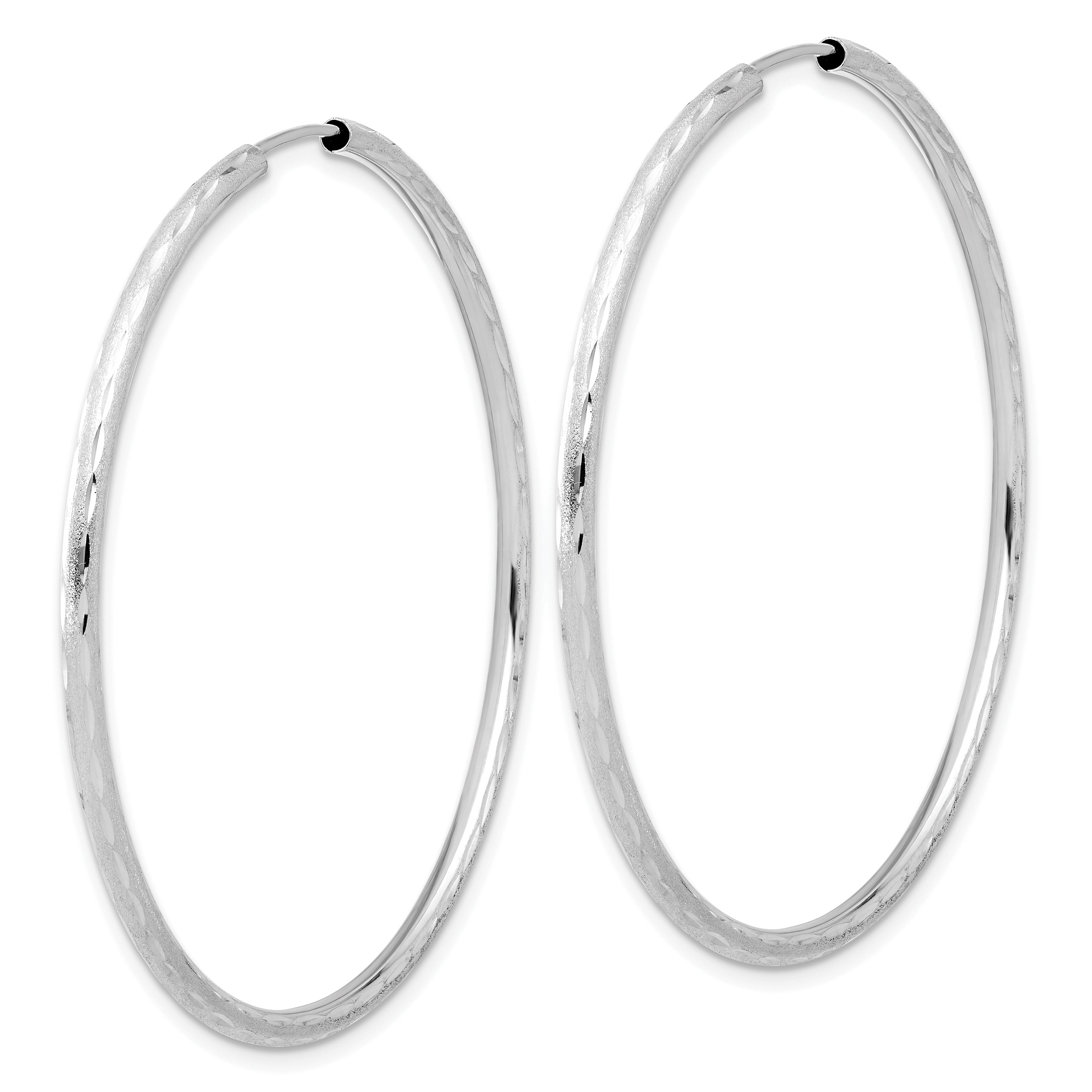 14k White Gold Polished and Satin D/C 2.00mm Endless Hoop Earrings