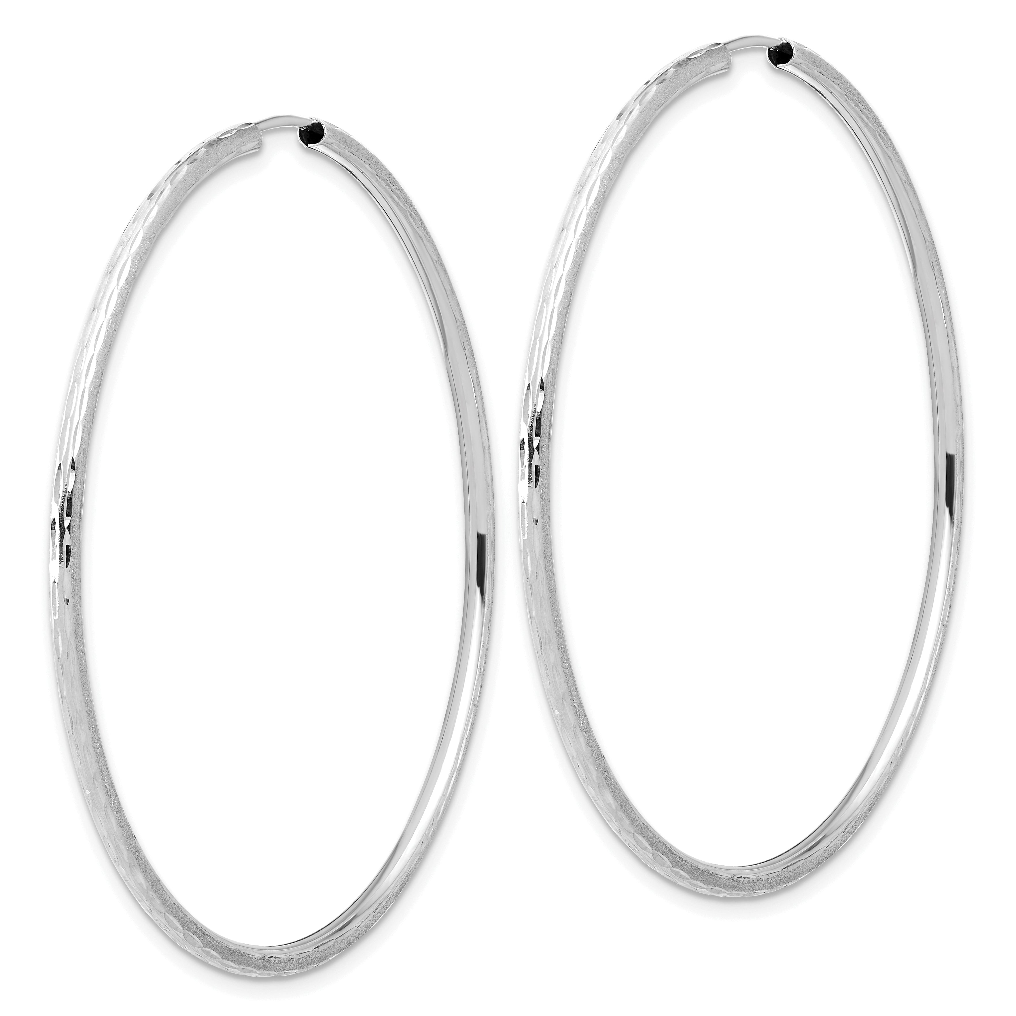 14k White Gold Polished and Satin D/C 2.00mm Endless Hoop Earrings