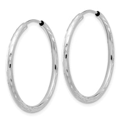 14k White Gold Polished and Satin D/C 2.00mm Endless Hoop Earrings